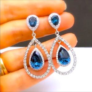 New 925 Silver Drop Blue Sapphire Earrings